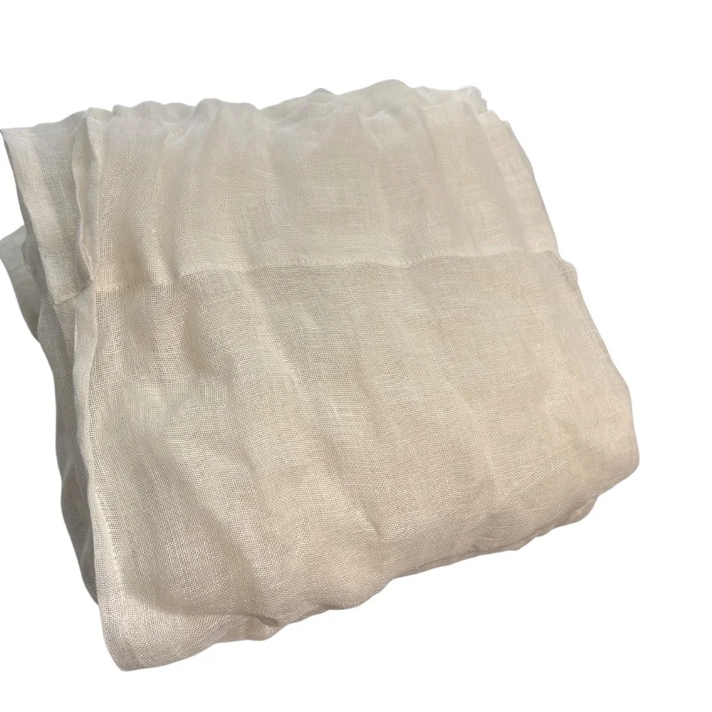 2 Crate & Barrel White Ivory  European Flax Linen Sheer Curtain Panel 52